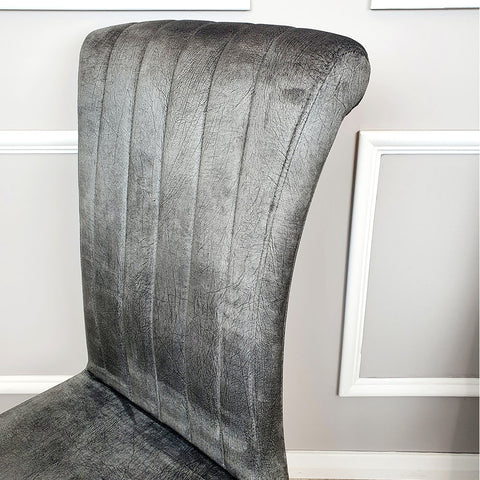 Set of 2 Grey Leather Nicole Dining Chairs with Line Stitch