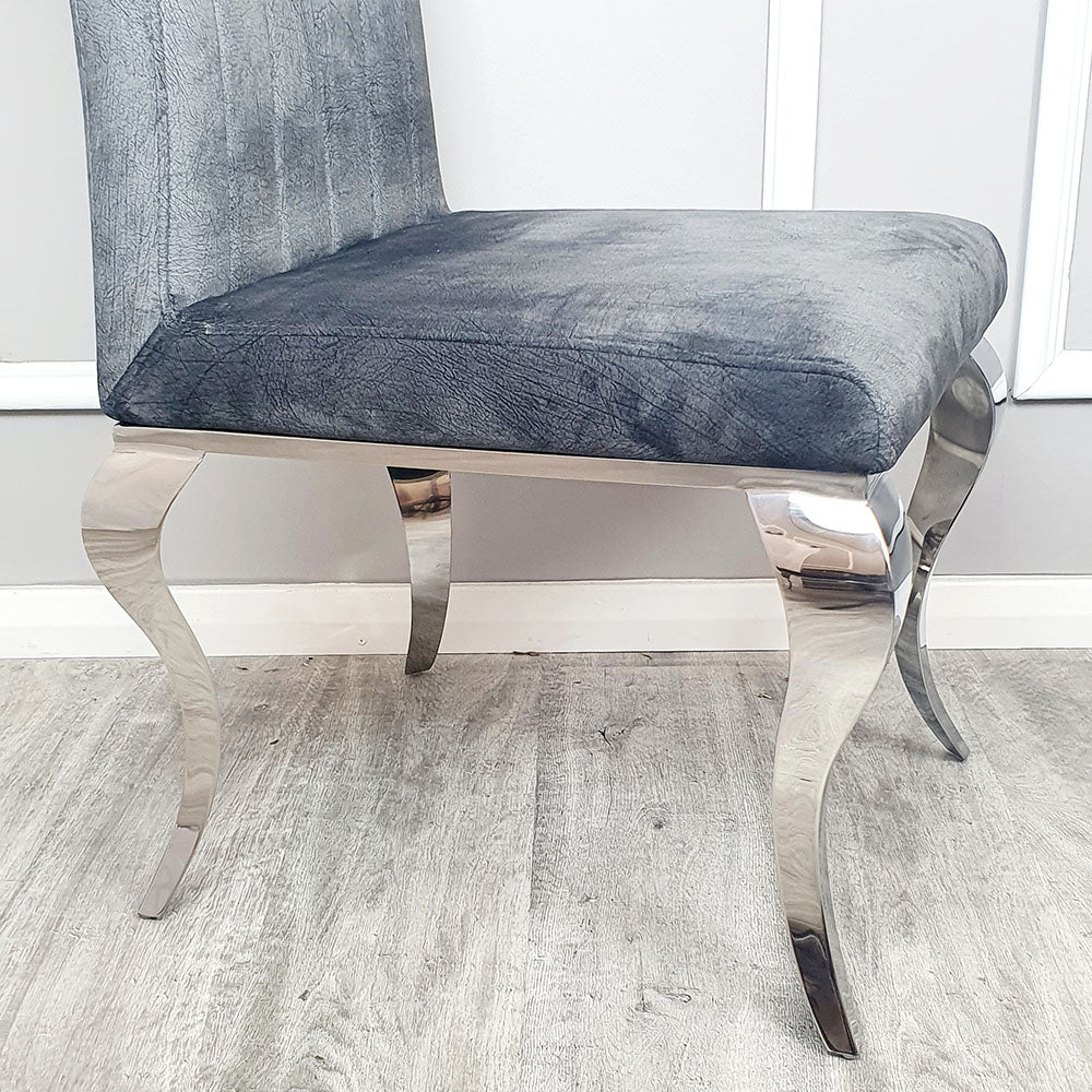 Set of 2 Grey Leather Nicole Dining Chairs with Line Stitch
