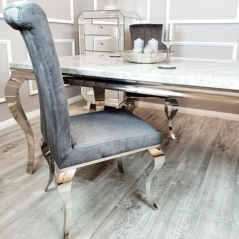 Set of 2 Grey Leather Nicole Dining Chairs with Line Stitch