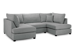Gray U-shaped sectional sofa with deep seats and loose back cushions