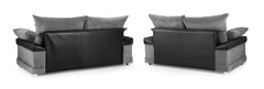 Logan Fullback sofas shown from the back with dark rear panels and gray upholstery