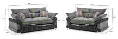 Logan Fullback sofa set with dimensions marked for both sofas