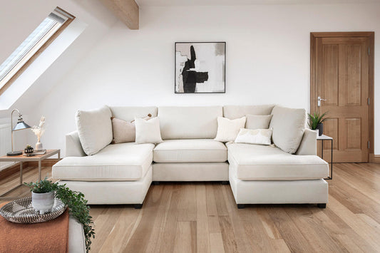 U-shaped fullback sofa with two chaise ends, shown in a living room