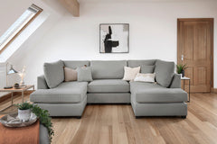 Gray U-shaped sectional sofa with chaise ends and loose back cushions