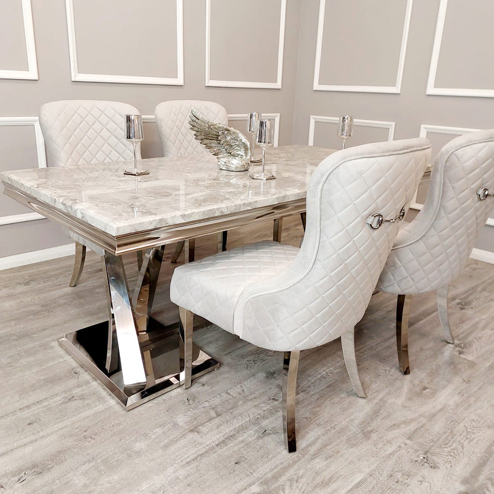 Xavia Light Grey 1.8 Dining Table With Set Of 4 Light Grey Kate Dining Chairs