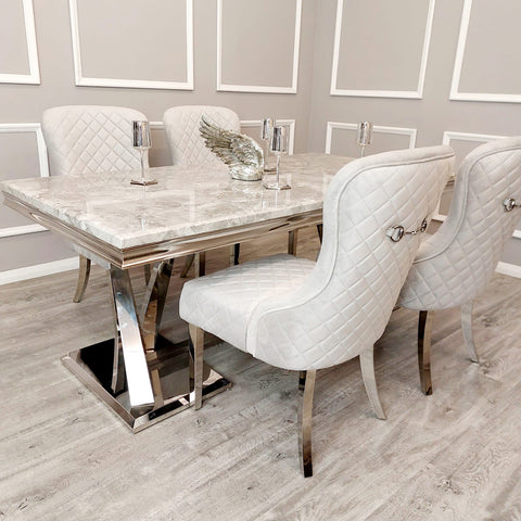 Xavia Light Grey 1.8 Dining Table With Set Of 4 Light Grey Kate Dining Chairs