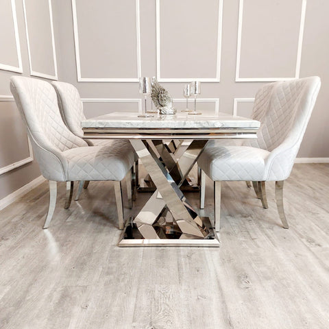 Xavia Light Grey 1.8 Dining Table With Set Of 4 Light Grey Kate Dining Chairs